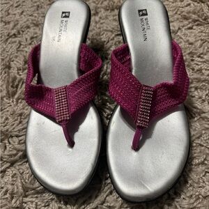 White Mountain Women’s Plum Woven Thong Sandals with Silver Footbed